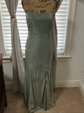 Strapless Sparkle Evening Gown in Sage Green